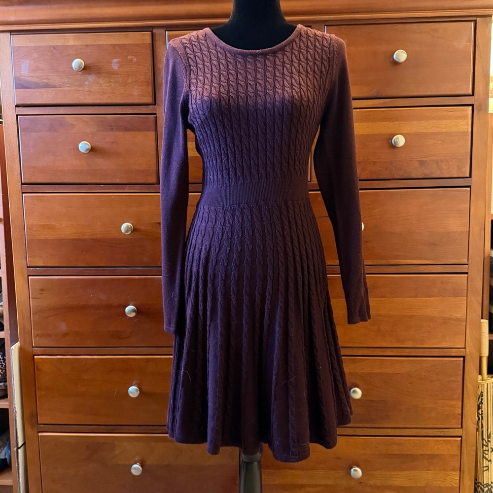 Marc New York Plum Cable Knit Long Sleeve Dress